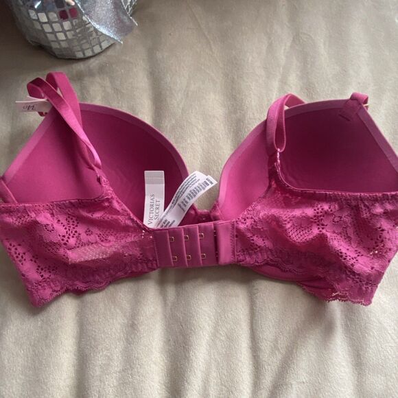 Victoria's Secret Dream Angels Push Up Bra Pink Lace 34D Adjustable - Picture 6 of 8